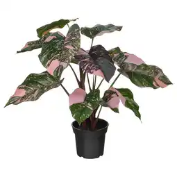 IKEA Een fejka kunstplant met roze en groene bladeren, opgepot in een zwarte container aanbieding