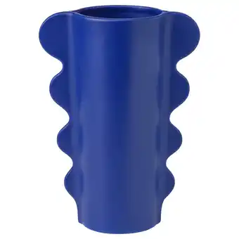 IKEA Een blauwe doftbrÄken vaas met golvende randen, gemaakt van steengoed aanbieding