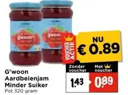Vomar Voordeelmarkt G'woon Aardbeienjam Minder Suiker aanbieding