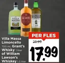 Vomar Voordeelmarkt Villa Massa Limoncello, Grant's Whisky 1 liter of William Lawson's Whiskey aanbieding