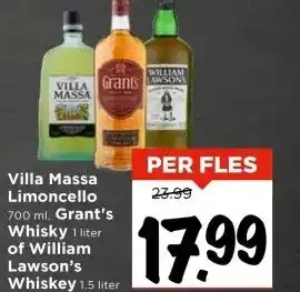 Vomar Voordeelmarkt Villa Massa Limoncello, Grant's Whisky 1 liter of William Lawson's Whiskey aanbieding