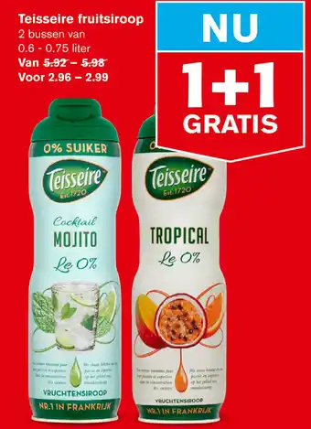 Hoogvliet Teisseire fruitsiroop 0.6-0.75ml, 2 bussen aanbieding
