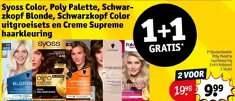 Kruidvat Syoss Color, Poly Palette, Schwar- zkopf Blonde, Schwarzkopf Color uitgroeisets en Creme Supreme haarkleuring aanbieding