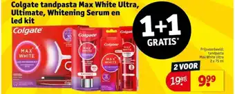 Kruidvat Colgate tandpasta Max White Ultra, Ultimate, Whitening Serum en led kit aanbieding