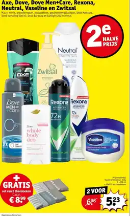 Kruidvat Axe, Dove, Dove Men+Care, Rexona, Neutral, Vaseline en Zwitsal aanbieding