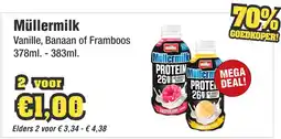Budget Food Müllermilk Vanille, Banaan of Framboos aanbieding