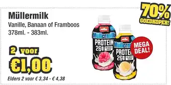 Budget Food Müllermilk Vanille, Banaan of Framboos aanbieding