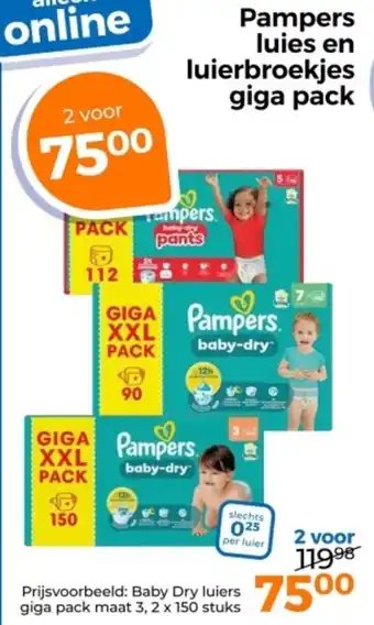 Trekpleister Pampers luies en luierbroekjes giga pack aanbieding