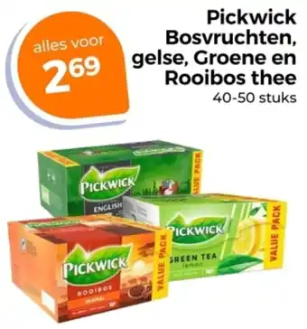Trekpleister Pickwick Bosvruchten, gelse, Groene en Rooibos thee aanbieding