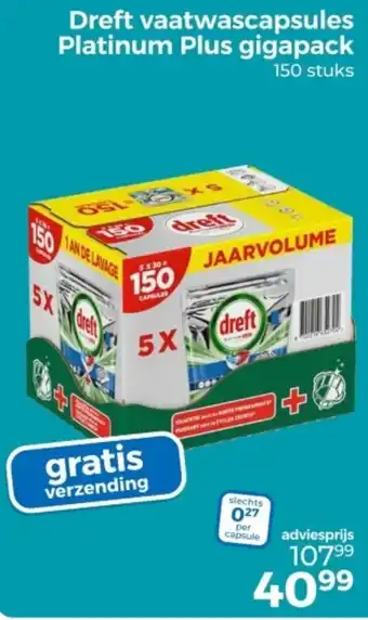 Trekpleister Dreft vaatwascapsules Platinum Plus gigapack aanbieding