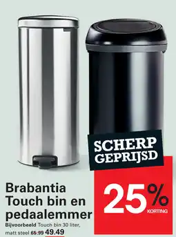 Sligro Brabantia Touch bin en pedaalemmer aanbieding