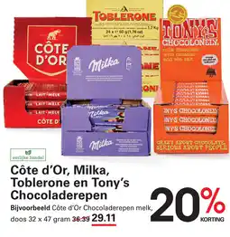 Sligro Côte d'Or, Milka, Toblerone en Tony's Chocoladerepen aanbieding