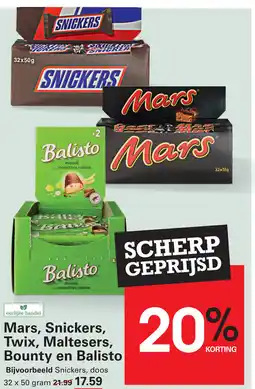 Sligro Mars, Snickers, Twix, Maltesers, Bounty en Balisto aanbieding