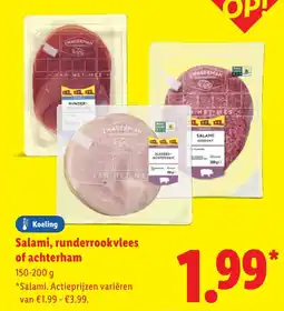 Lidl Salami, runderrookvlees of achterham aanbieding