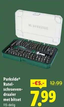 Lidl Parkside ratelschroevendraaier met bitset 115-delig aanbieding