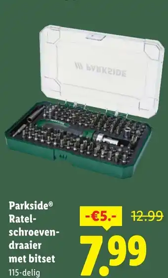 Lidl Parkside ratelschroevendraaier met bitset 115-delig aanbieding