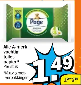 Albert Heijn Alle A merk vochtig toiletpapier aanbieding