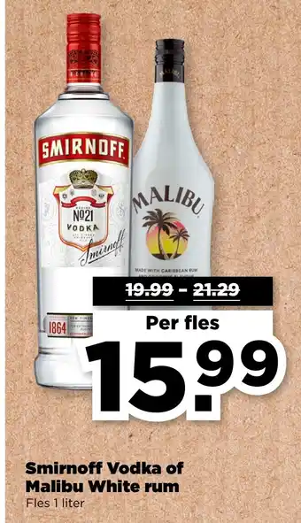 PLUS Smirnoff Vodka of Malibu White rum aanbieding