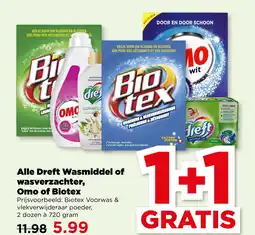 PLUS Alle Dreft Wasmiddel of wasverzachter, Omo of Biotex aanbieding