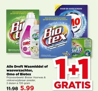 PLUS Alle Dreft Wasmiddel of wasverzachter, Omo of Biotex aanbieding