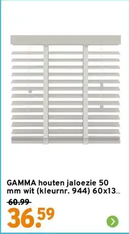 GAMMA GAMMA houten jaloezie 50 mm wit (kleurnr. 944) 60x130 cm (bxh) aanbieding