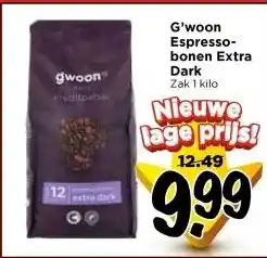 Vomar Voordeelmarkt G'woon Espresso- bonen Extra Dark aanbieding