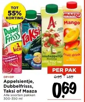 Vomar Voordeelmarkt Appelsientje, Dubbelfrisss, Taksi of Maaza aanbieding