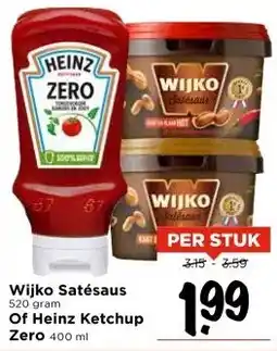 Vomar Voordeelmarkt Wijko Satésaus Of Heinz Ketchup Zero aanbieding