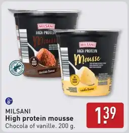 ALDI Milsani High protein mousse Chocola of vanille. aanbieding