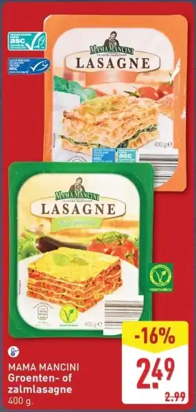 ALDI Mama mancini groenten of zalmlasagne aanbieding