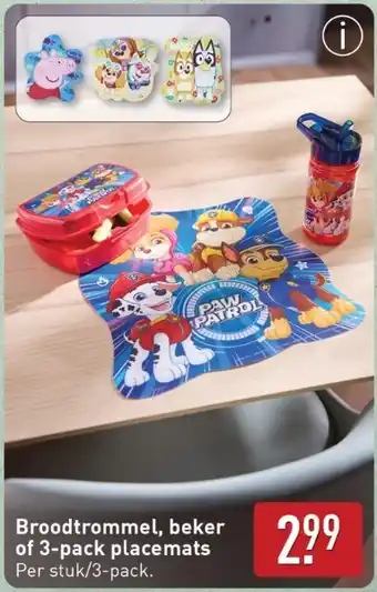 ALDI Broodtrommel, beker of 3-pack placemats aanbieding