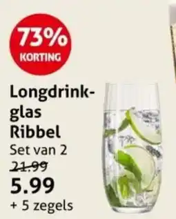 Hoogvliet Longdrink- glas Ribbel aanbieding