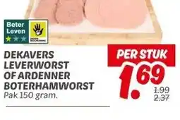 Dekamarkt DEKAVERS LEVERWORST OF ARDENNER BOTERHAMWORST aanbieding
