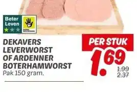 Dekamarkt DEKAVERS LEVERWORST OF ARDENNER BOTERHAMWORST aanbieding
