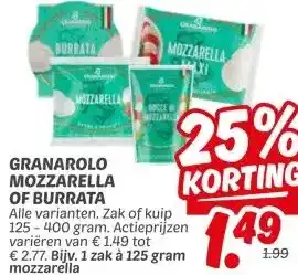 Dekamarkt GRANAROLO MOZZARELLA OF BURRATA aanbieding