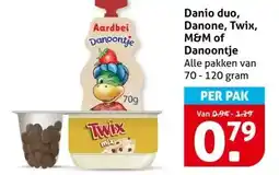 Hoogvliet Danio duo, Danone, Twix, M&M of Danoontje aanbieding