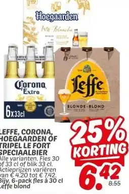 Dekamarkt LEFFE, CORONA, HOEGAARDEN OF TRIPEL LE FORT SPECIAALBIER aanbieding