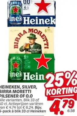 Dekamarkt HEINEKEN, SILVER, BIRRA MORETTI PILSENER OF 0.0 aanbieding