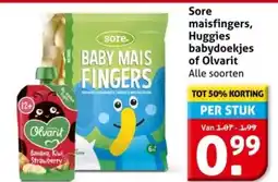Hoogvliet Sore maisfingers, Huggies babydoekjes of Olvarit aanbieding