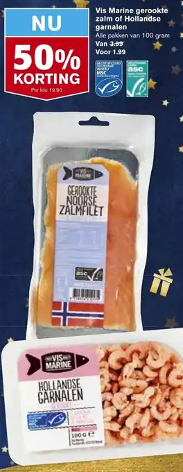 Hoogvliet Vis Marine Gerookte zalm of Hollandse garnalen 100g aanbieding