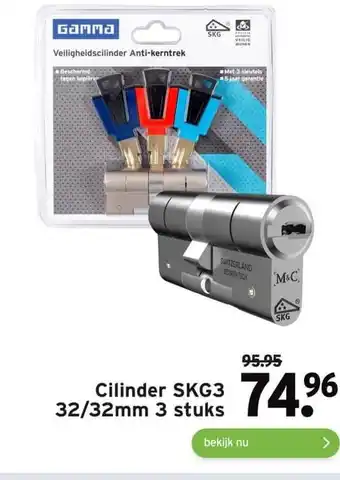 GAMMA Cilinder SKG3 32/32mm 3 stuks aanbieding