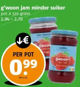 Poiesz G'woon jam minder suiker aanbieding