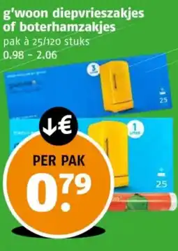 Poiesz G'woon diepvrieszakjes of boterhamzakjes aanbieding