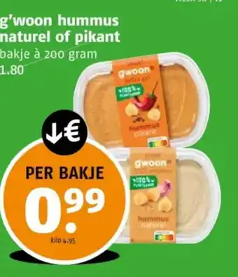Poiesz G'woon hummus naturel of pikant aanbieding