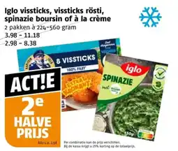 Poiesz Iglo vissticks, vissticks rösti, spinazie boursin of à la crème aanbieding