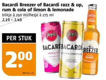 Poiesz Bacardi Breezer of Bacardi razz & up, rum & cola of limon & lemonade aanbieding