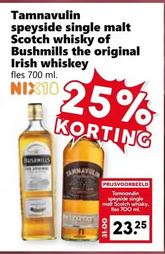 Coop Tamnavulin speyside single malt Scotch whisky of Bushmills the original Irish whiskey aanbieding