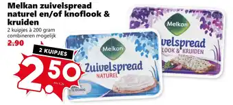 Coop Melkan zuivelspread naturel en/of knoflook & kruiden aanbieding