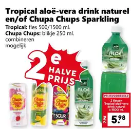 Coop Tropical aloë-vera drink naturel en of Chupa Chups Sparkling aanbieding