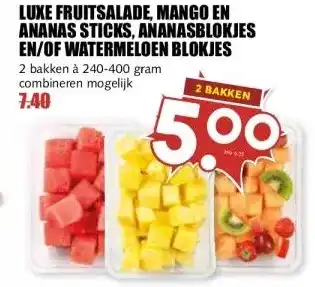 MCD Supermarkt LUXE FRUITSALADE, MANGO EN ANANAS STICKS, ANANASBLOKJES EN/OF WATERMELOEN BLOKJES aanbieding